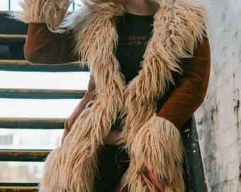 Cappotto Penny Lane Donna Camoscio Marrone | Giacca Shearling Afghan Boho Anni 80 con Pelliccia | Cappotto Invernale Fatto a Mano