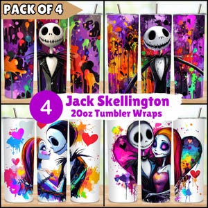 Envoltura para vaso de Jack Skellington, diseño de envoltura PNG de Pesadilla antes de Navidad de 20 oz, vasos delgados digitales de 20 oz
