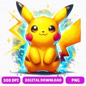 Pika-chu Cartoon Clipart: High-Resolution PNG File (Digital Download)