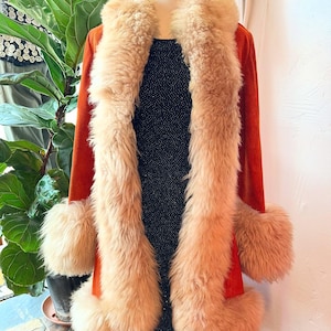 Womens 70s Burnt Orange Suede Penny Lane Coat Vintage Afghan Duster Jacket Boho Winter Outerwear Gift For Her