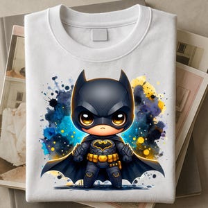 Watercolor Chibi Superhero Clipart: PNG Sublimation Design (Digital Download