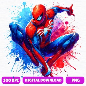 Spiderman Watercolor Splash PNG: Superhero Movie Design (Digital Download)