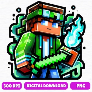 Funny Gamer PNG: Block Game Character - Digital Download