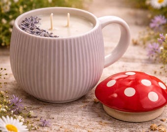 Lavender Mug Candle – Real Flowers, Reusable Ceramic Mug, Aromatherapy