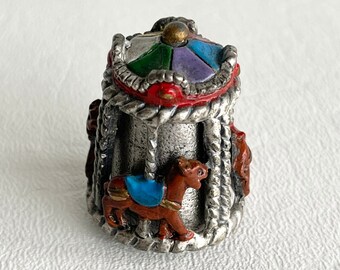 Vintage Spinning Carousel Thimble, Pewter, Painted Colors, 1970s