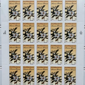 May include: A sheet of 20 US postage stamps featuring an illustration of a flowering plant with the text "John & William Bartram American Botanists" and "USA 33".
