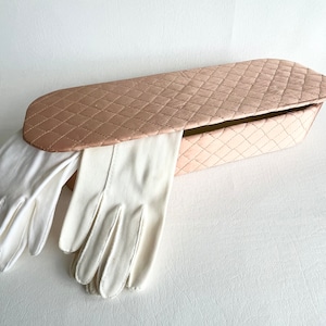 Vintage Quilted Glove Box with 2 Pair White Gloves, Dresser Box, Vintage Gloves