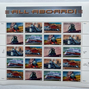 All Aboard MNH Stamp Sheet, Scott #3333-7, 20 x 33c, 1999