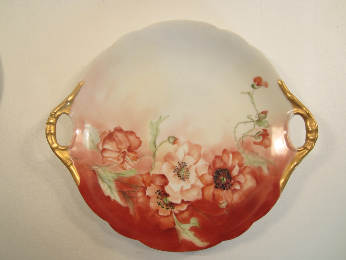 Antique Hand Painted Limoges Plate J.P.L. France Red Poppies Etsy