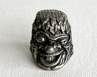 Vintage Tinn-Per Pewter Thimble, Warrior Viking Troll, Norway, Character Thimble