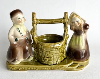 Vintage Shawnee Wishing Well Planter, Pottery Planter, Girl and Boy Planter