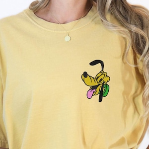 Comfort Colors Disney Pluto Sketch Embroidery Shirt, Pluto Shirt, Disney Vacation Shirt, Cute Pluto Patch Shirt, Pluto Sketch, Disney Gifts