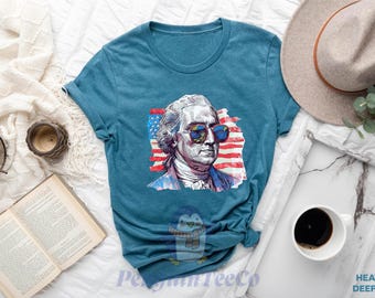 George Washington Shirt, Founding Father Funny Shirt, Patriotic 4th Of July Tee, George Washington Sunglasses USA Flag Shirt, America Shirt