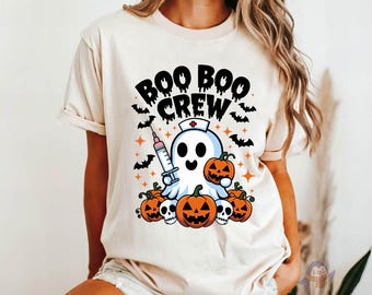 Boo Boo Crew Nurse Shirt, Cute Halloween Nurse Ghost Tee, Funny Pumpkin Skeleton Medical Shirt, Spooky RN Halloween T-Shirt, Spooky Season
