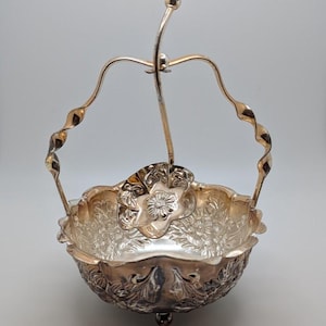 Vintage Mayell Silver-Plated Basket Dish with Attached Spoon