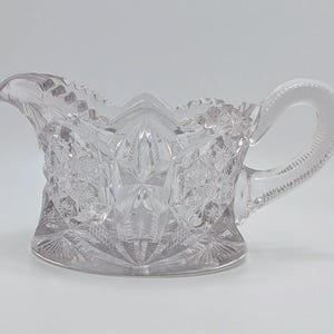 Antique EAPG Glass Creamer | Early American Pressed Glass | Starburst Pattern circa 1890s