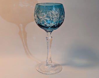 Vintage Nachtmann Traube Aquamarine Cut-to-Clear Crystal Hock Wine Glass - 7.5"