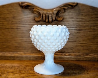 Fenton Hobnail Milk Glass Pedestal Vase | White Art Glass Cottagecore Decor