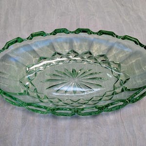 Crown Crystal Uranium Glass Dish - Starburst Base - Glows under UV light