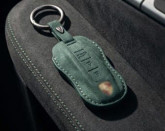 Porsche Alcantara Key Cover – Custom Key Fob Case for 911, Macan, Cayenne, Panamera, Taycan - Green