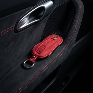 Porsche Alcantara Key Cover | Black And Red Stitching | Custom Key Fob Case for 911, Macan, Cayenne, Panamera, Taycan image 6