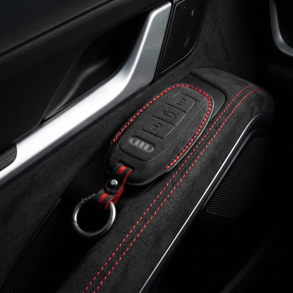 Audi Alcantara Key Cover | Black And Red Stitching | Custom Key Fob Case for A6, A7, Q8, Q7, SLine, RS Models (SUEDE)