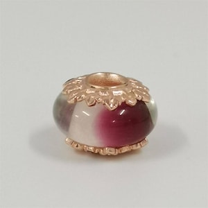 pandora rose gold pink murano glass & leaves charm