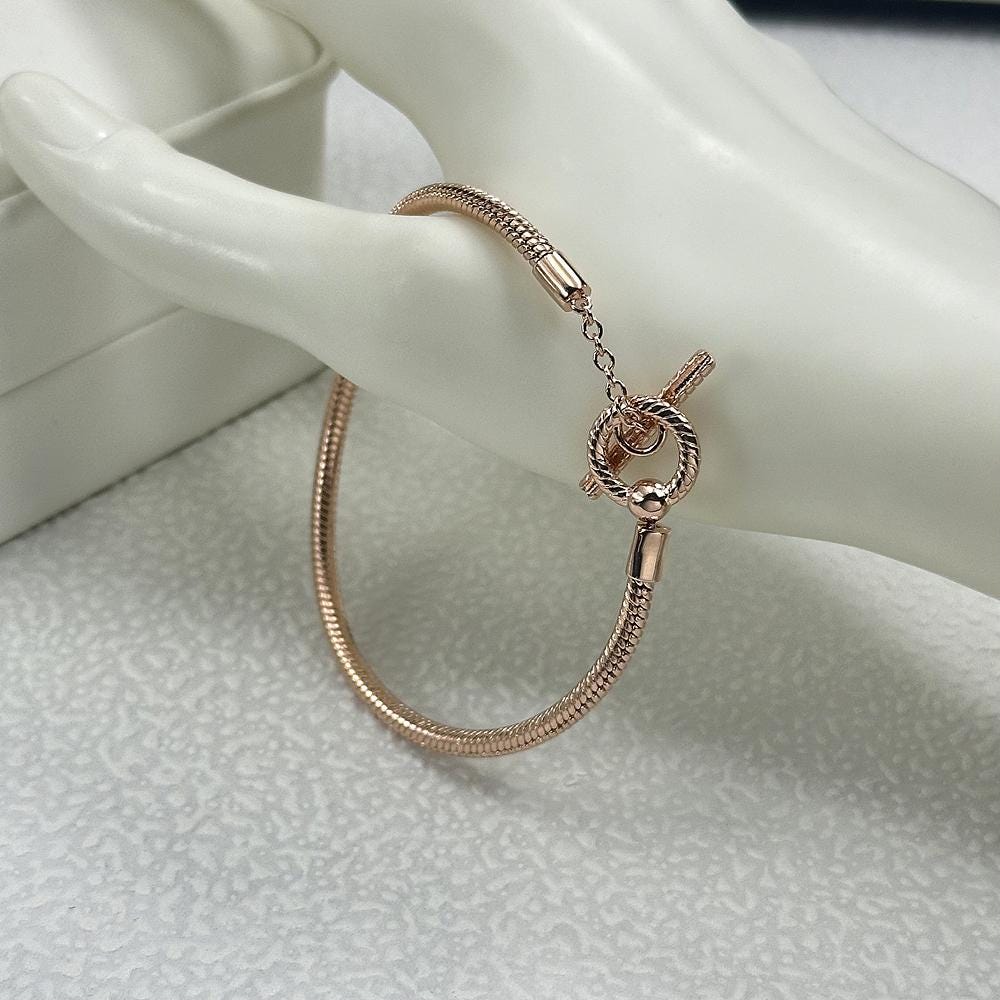 Buy Pandora T Bar Snake Chain Rose Gold Bracelet Online in India