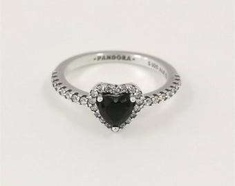 anello pandora elevato cuore nero s925 argento sterlina