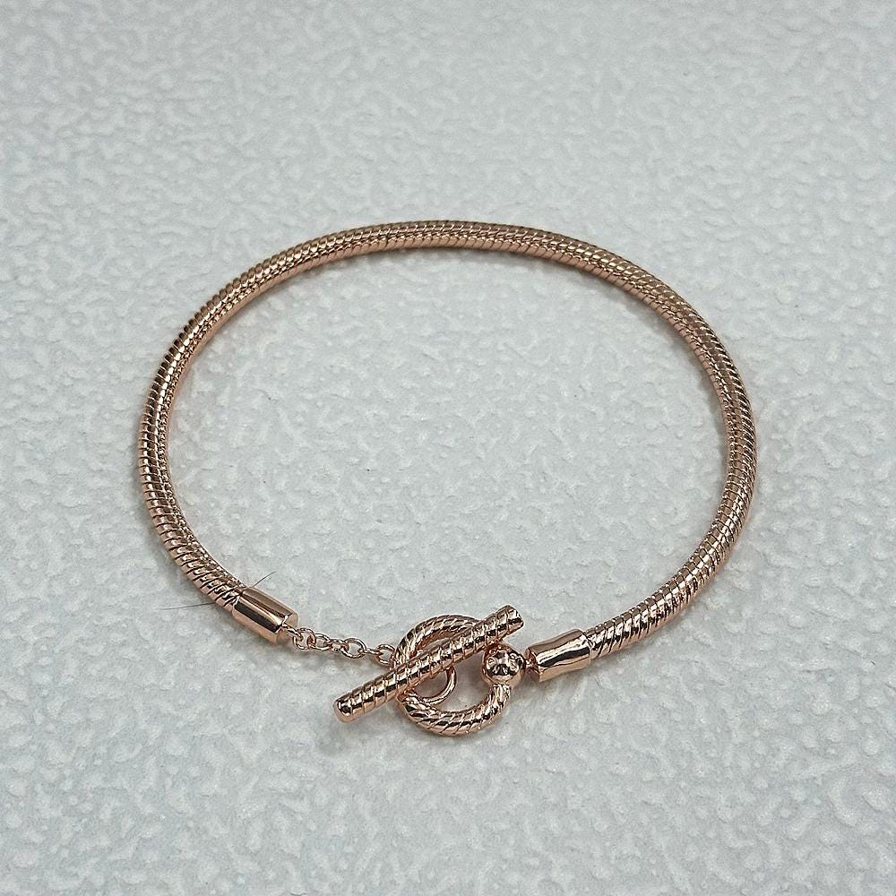 Pandora T Bar Snake Chain Rose Gold Bracelet