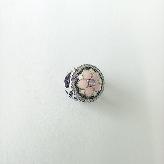 Pandora Charm Magnolia Bloom Pale Cerise Enamel Pink CZ