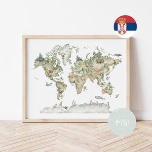 Mapa sveta sa životinjama | Edukativni poster za decu (Digitalni proizvod)