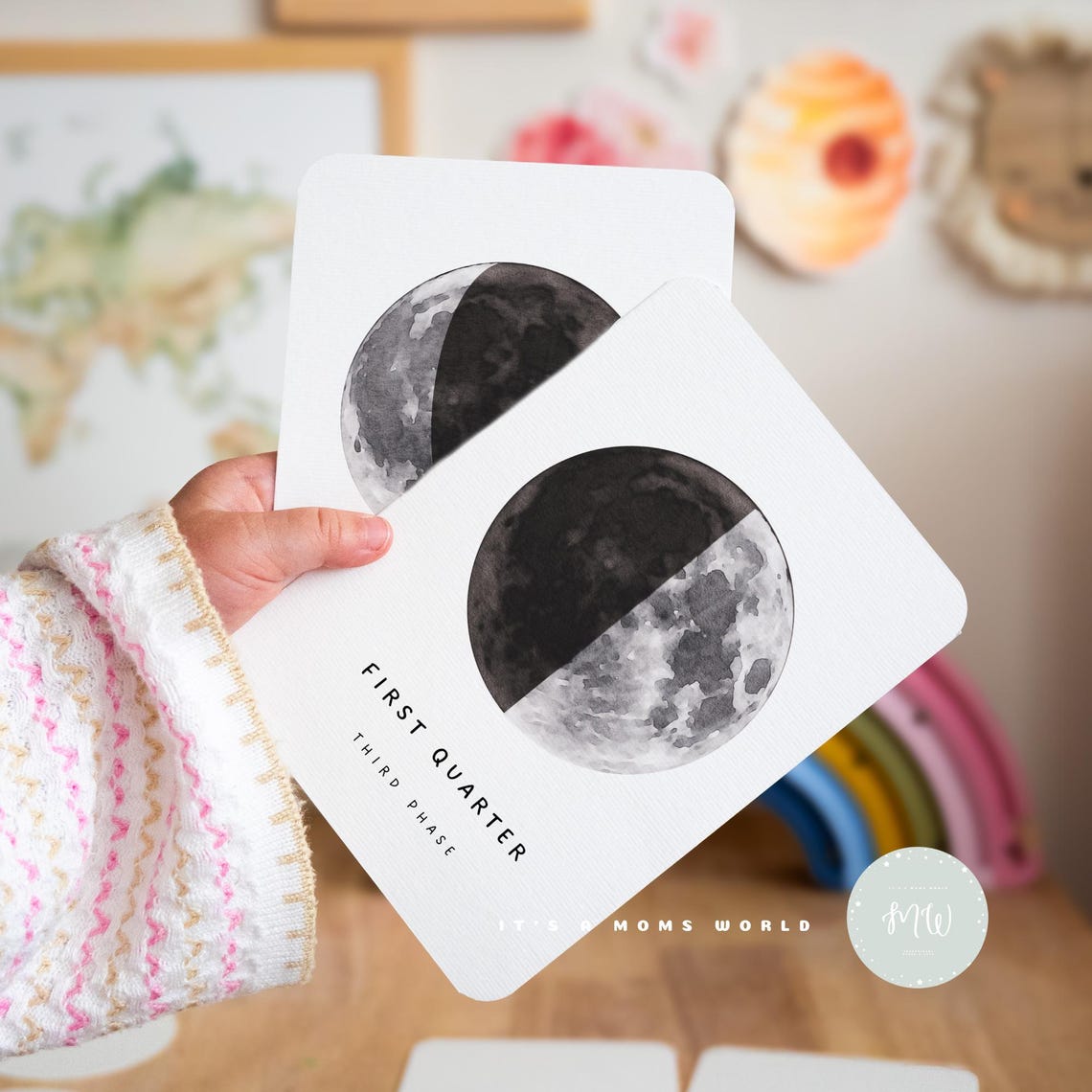Moon Phases Flashcards for Kids | Montessori Moon Cycle Cards | Lunar ...