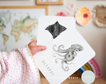 Tarjetas didácticas Montessori de animales marinos: Tarjetas de aprendizaje del océano (descarga digital)