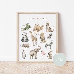 Póster de animales salvajes / Impresión de animales de safari / Pósteres educativos / Decoración para la educación en el hogar / Pósteres Montessori / Decoración de sala de juegos / Descarga digital
