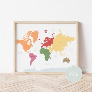 Montessoriposter wereldkaart | Wereldkaart voor kinderen | Educatieve posters | Thuisschooldecoratie | Montessoriposters | Digitale download