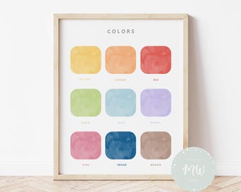 Póster de colores / Pósteres de arcoíris para sala de juegos / Pósteres educativos / Pósteres Montessori / Arte mural para niños / Decoración del aula / Descarga digital