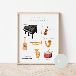 Póster de instrumentos musicales / Educación musical / Pósteres educativos / Educación en el hogar / Arte mural para niños / Pósteres Montessori / Descarga digital