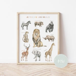 Afrikanische Tiere Poster | Weltkarte | Lernposter | Klassenzimmer Dekor | Vorschule druckbare | Kinderzimmer Dekor | Digitaler Download