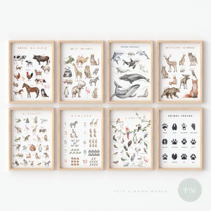 Set di 8 poster educativi / poster dell'alfabeto / poster ABC / poster degli animali / poster Montessori / arte murale per bambini / download digitale
