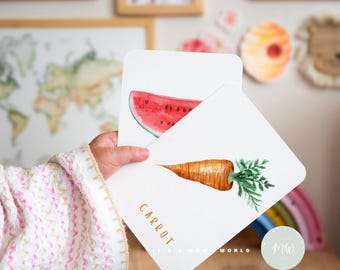Montessori Fruits & Vegetables Flashcards: Interactive Learning (Digital Download)