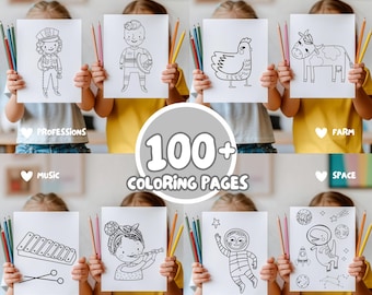 100 Kids Coloring Pages | Farm, Space, Fall, Professions, Music | Digital Download