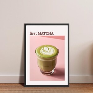 Aesthetic Matcha Art Print – Pink & Green Minimalist Wall Art | Matcha Latte Illustration | Cozy Kitchen Decor | Japanese Tea Vibes