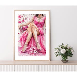 Elegant Woman in Pink Dress Wall Art – Fashion Illustration Print, Feminine Chic Decor