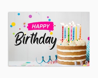 Happy Birthday card with cake | English birthday card | Colorful greeting card with birthday cake | Birthday postcard