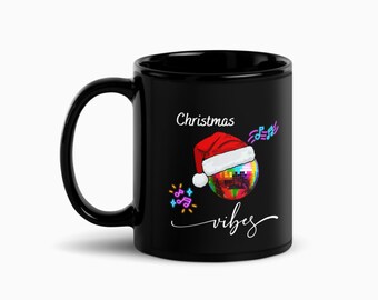 Secret Santa Gift Mug | Christmas Gift for Colleagues | Christmas Vibes Mug Black | Secret Santa Gift