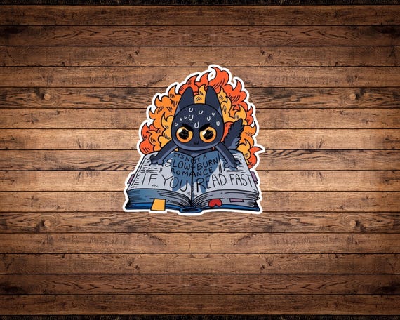 Slow Burn Romance Vinyl Sticker | Bookworm Cat Kindle Sticker