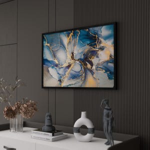 Blue and Gold Abstract Painting,Modern Wall Art on Canvas, Home Decor,Blue Gold Fluid Art,Large Abstract Canvas Painting,Elegant Wall Decor