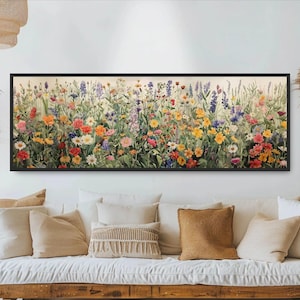 Wildflower Meadow Wall Art,Wildflower Meadow Canvas,Vintage Botanical Landscape Sign,Floral Decor,Modern Farmhouse Canvas Art