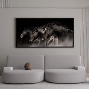 Black Running Horses Canvas Art: Modern Animal Wall Decor